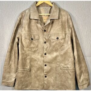 MANLY Fashion Man Brown-Tan Faux Leather Cotton Linen Blend  Jacket Size XL
